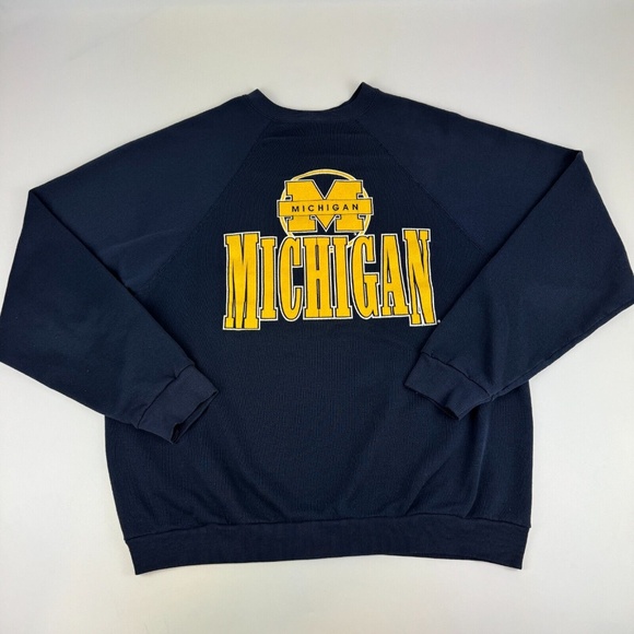 Vintage Tultex Mens Size 2XL Michigan Wolverines Sweatshirt Blue Crewneck USA - Picture 1 of 4